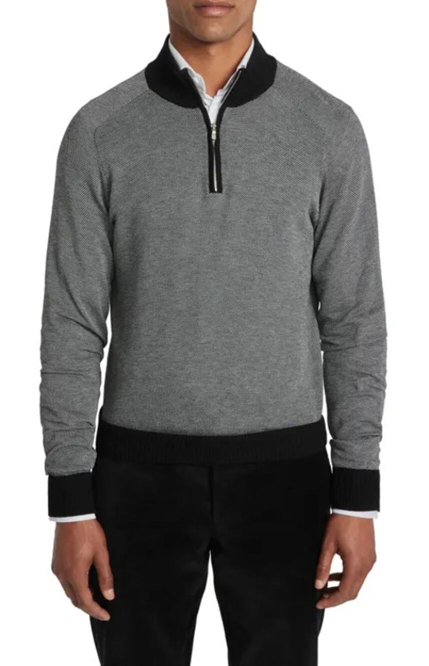 JACK VICTOR Mens Valois 1/4 Zip Sweater XXL Black Grey Pullover Cotton Silk NWT